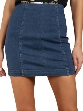 Free People Modern Femme Dark Wash Stretch Denim Skirt